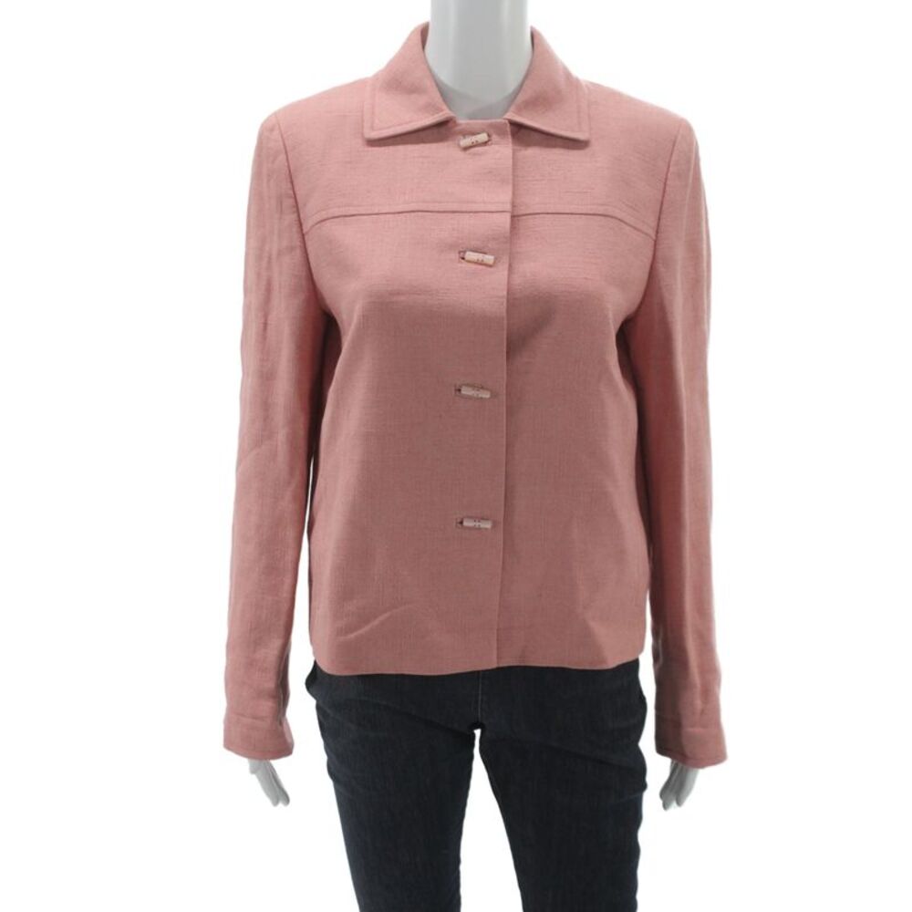 Max Mara Womens Basic Jacket Pink Button Long Sleeve Solid Linen Size 10